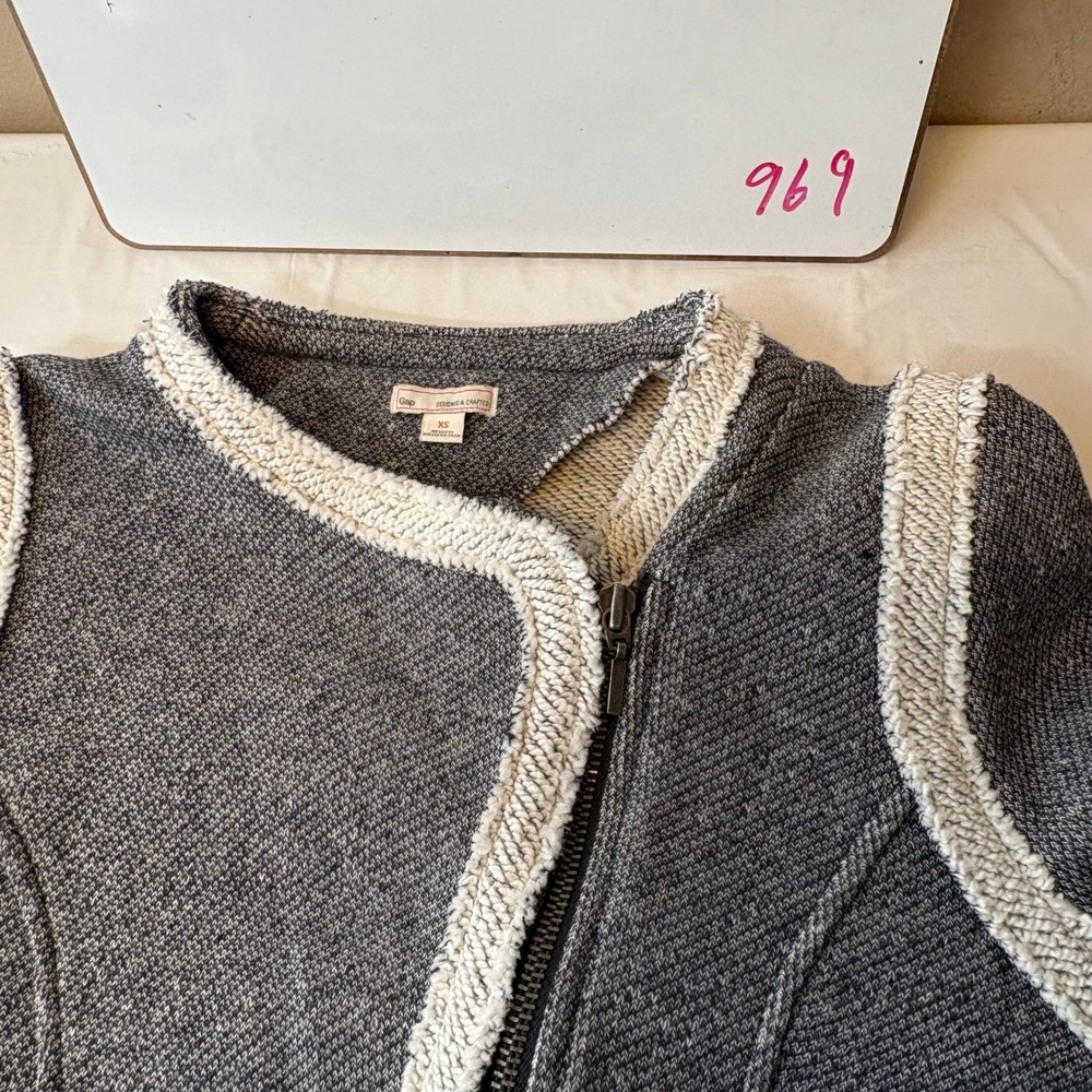 Gap Designed & Crafted Womens Grey Cotton Knit Moto Jacket Asymmetrical Zip XS - Picture 7 of 10